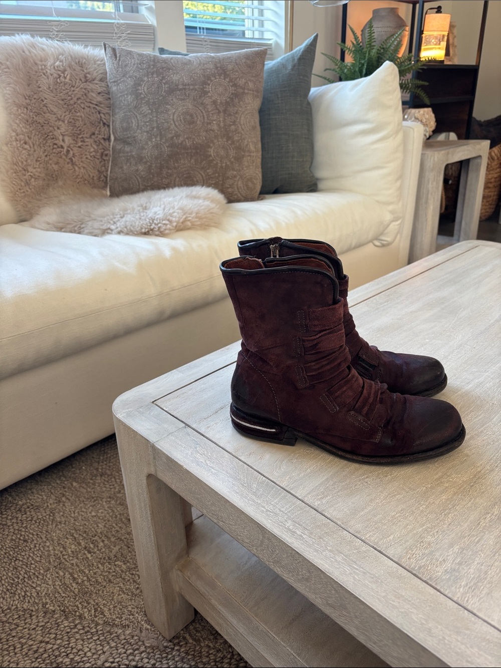 A.S.98 Burgundy Suede Ankle Boots